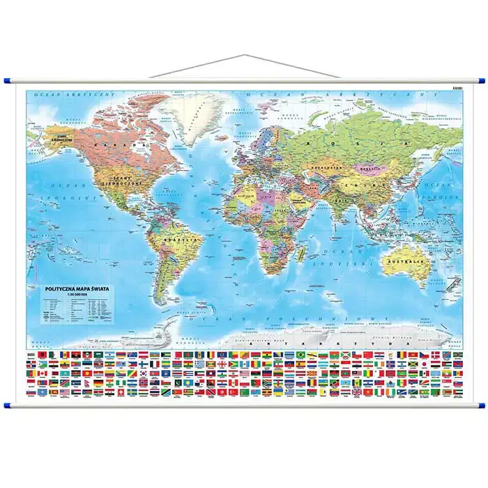 Dwustronna mapa ścienna Świat polityczny fizyczny 1:30 000 000